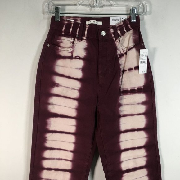 PacSun Tie Dye High Rise Straight Fit Jean, Women's Size 24 - Raspberry - Picture 12 of 16